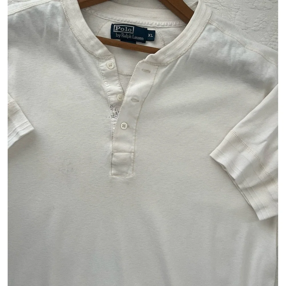 Vtg Polo Ralph Lauren Henley Shirt Placket Stamp Bone Color Shirt Sleeve XL